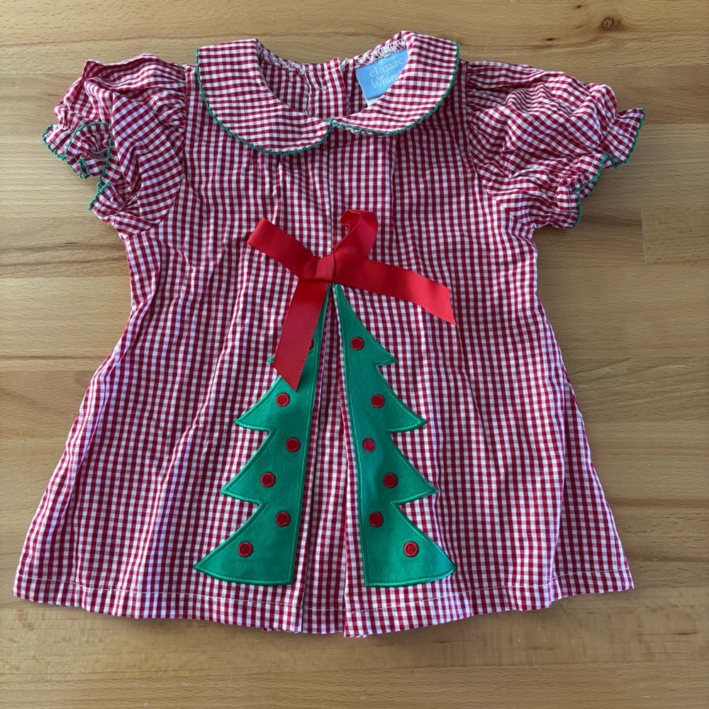 Classic Whimsy Red Gingham Christmas Tree Dress Size 12 months baby girl